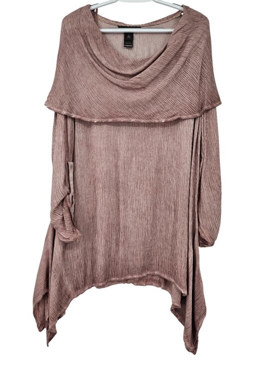 Ali Miles Tops - Ali Miles Cowl Neck Asymmetric Hem Crinkled Tunic Top Mauve Women's Size S NEW